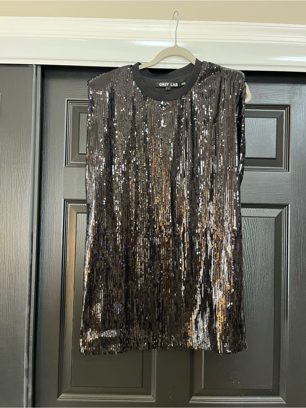 GREY LAB Black Sequin Sleeveless Mini Dress